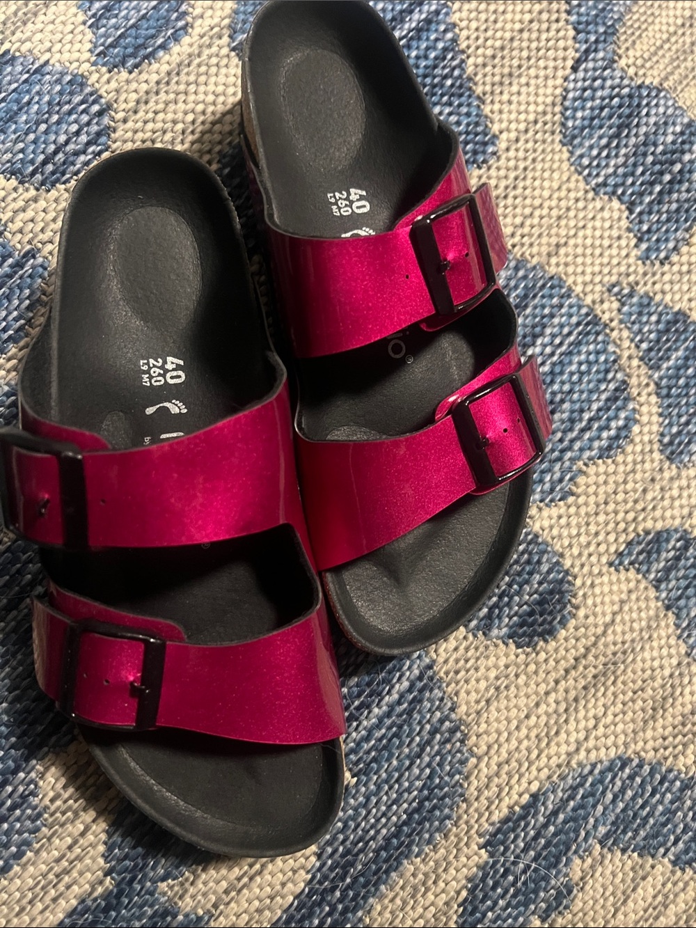 Birkenstock women’s Metallic Magenta Two-Buckle Sandals - Picture 5 of 5
